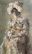 Mikhail Vrubel Portrait of Nadezhda zabela-Vrubel.the Artist's wife,wearing an empire-styles summer dress made to his design oil painting on canvas